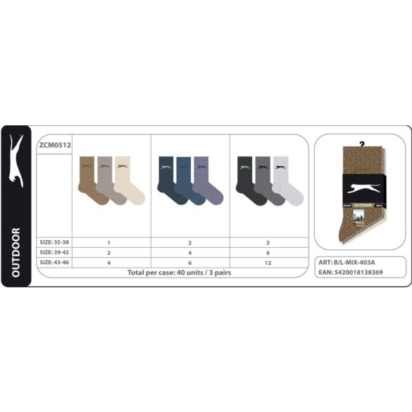Slazenger SLAZENGER ZCM0512 Outdoor zokni 3 DB-os többféle színben, többféle méretben Unisex zokni - SM-BL-MIX-403A-vegyes